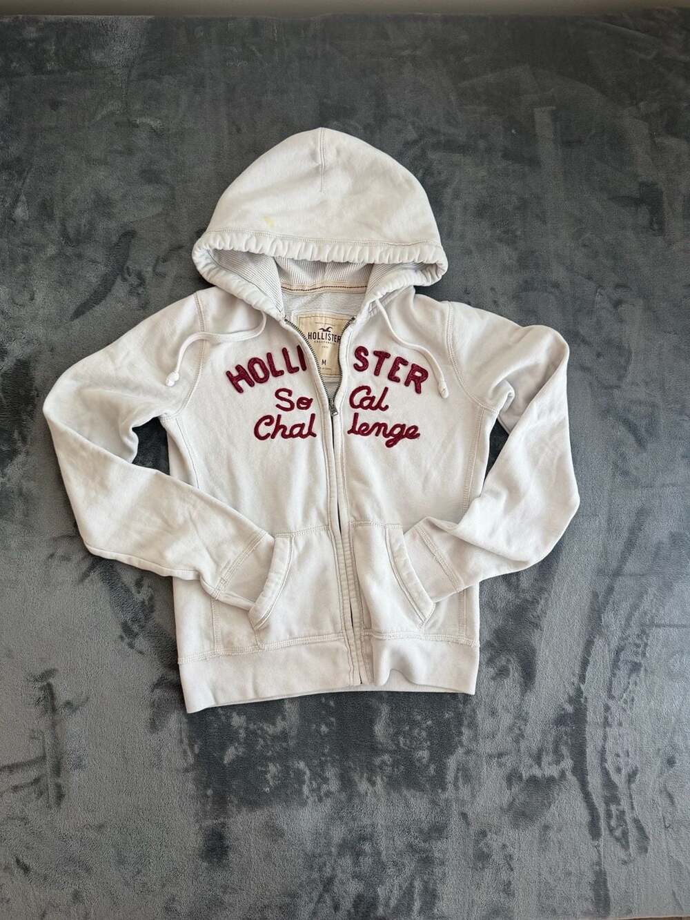 Hollister So Cal Challenge White Full Zip Hoodie Sweatshirt Size M Y2K